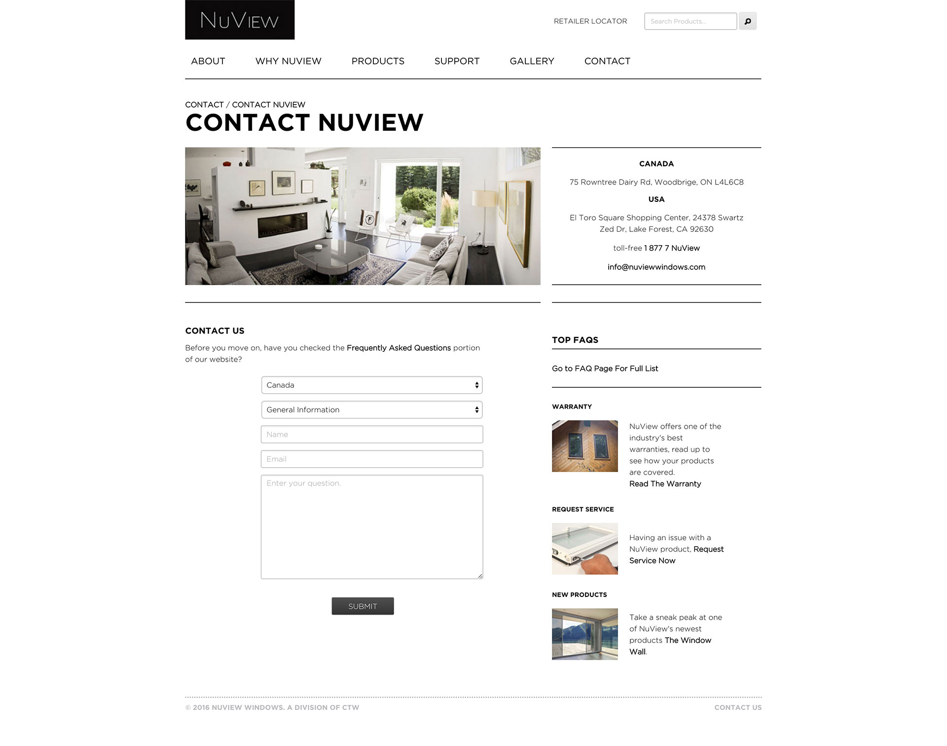 NuView Windows contact page